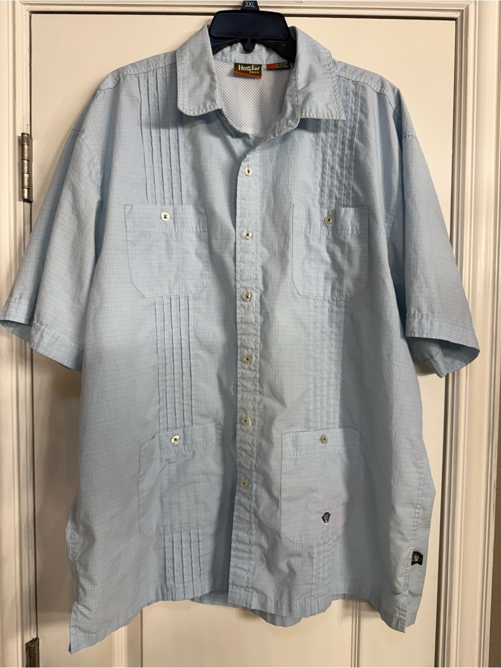 Howler Bros Gingham Patterned Blue Mens Guayabera Short Sleeve XL